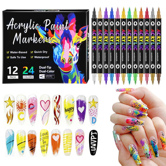 FSTGIA 24 Colors Nail Art Pens Set, 2026 New Nail Art Markers for Gel Nails, 3D Nail Polish Markers Quick Dry Dotting Point Liner Pens Acrylic Paint Pens for Drawing Painting DIY Nail Art