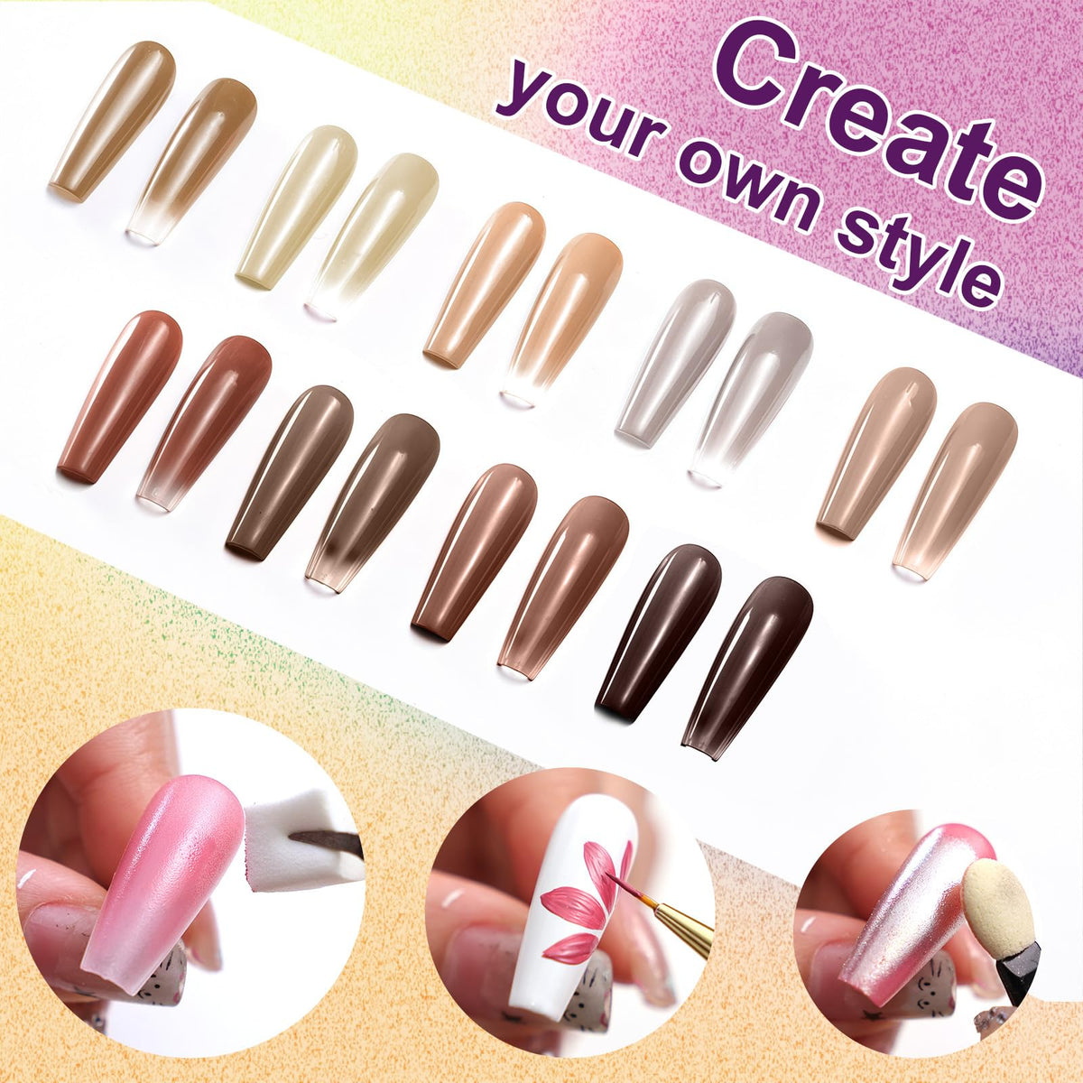 U-Shinein Gradient Painting Gel, 9 Colors Ombre Gel Nail Polish for Cream Brown Color Pigment Pat Aura Nails French Manicure Soak Off UV Long-lasting Home Salon DIY Nail Art Coconut Latte 1