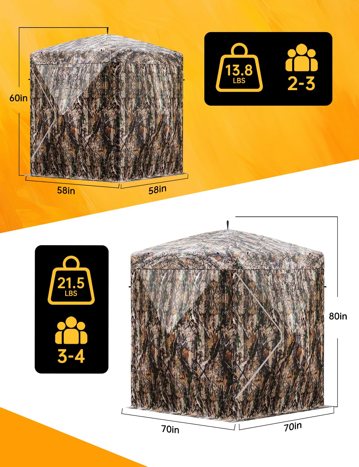 270° Camouflage Hunting Blind Portable Pop-Up Tent with Shoot-Through Mesh, Waterproof Ground Blind for Deer Hunting, 2-3 & 3-4 Person Capacity & Carry Bag (2-3 Person)