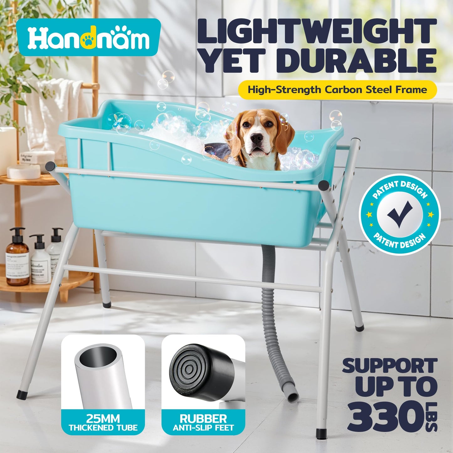 Dog Bath Tub, Portable Dog Washing Bathing Station, Elevated Foldable Dog Bath for Shower and Grooming, 3 Adjustable Height Pet Tub for Small and Medium Size Dogs, Indoor and Outdoor (Patent Design)