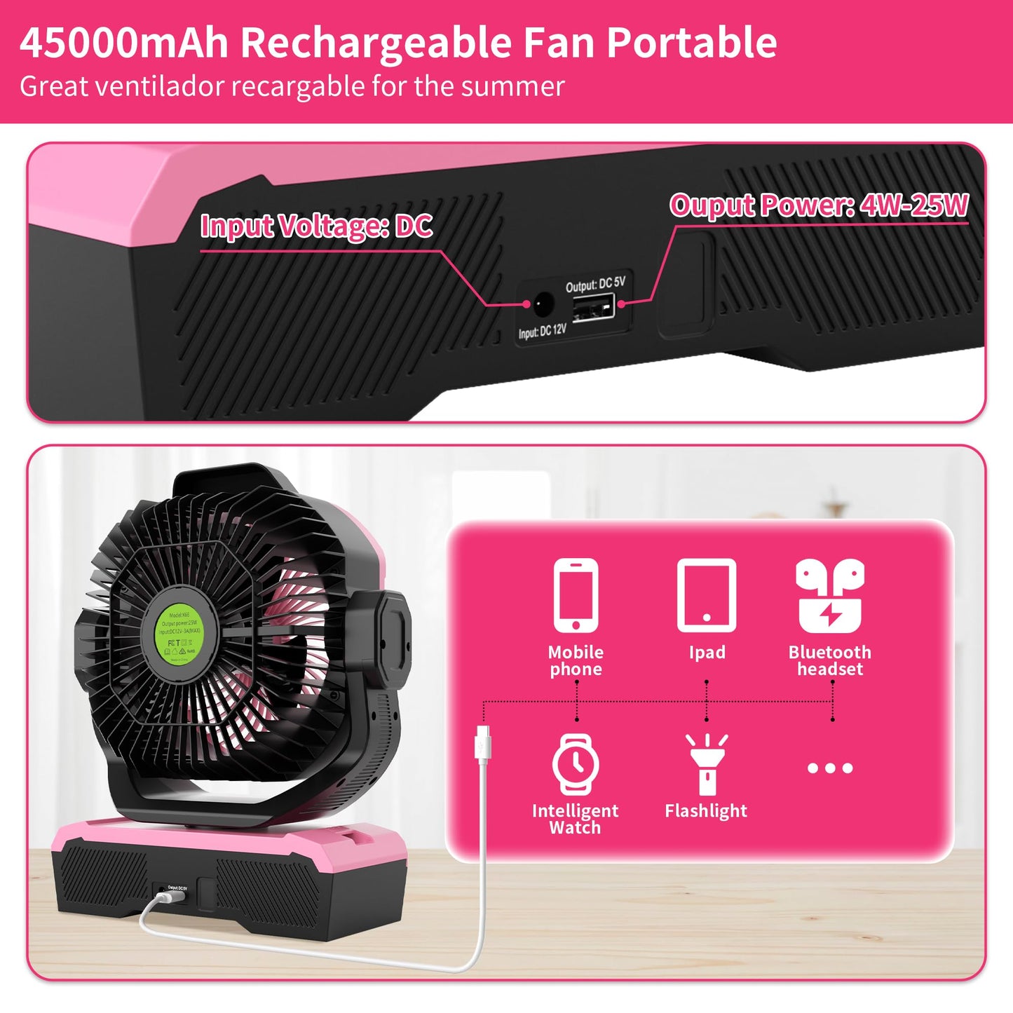 TDLOL 45000mAh Rechargeable fan for Bedroom, Battery Powered Oscillating Fan with Remote, Large Powerful Airflow Battery Operated Fans Portable Quiet Outdoor Table Cordless Fan Christmas Decorations
