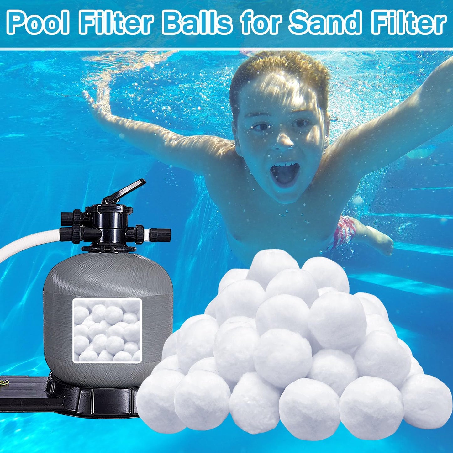 ZeeDix 3.2 lbs Pool Filter Balls for Sand Filter Pump, New Upgrade Efficient Swimming Pool Filter Sand Alternative(Equals 100 lbs Pool Filter Sand), Reusable Eco-Friendly Fiber Filter Media Balls