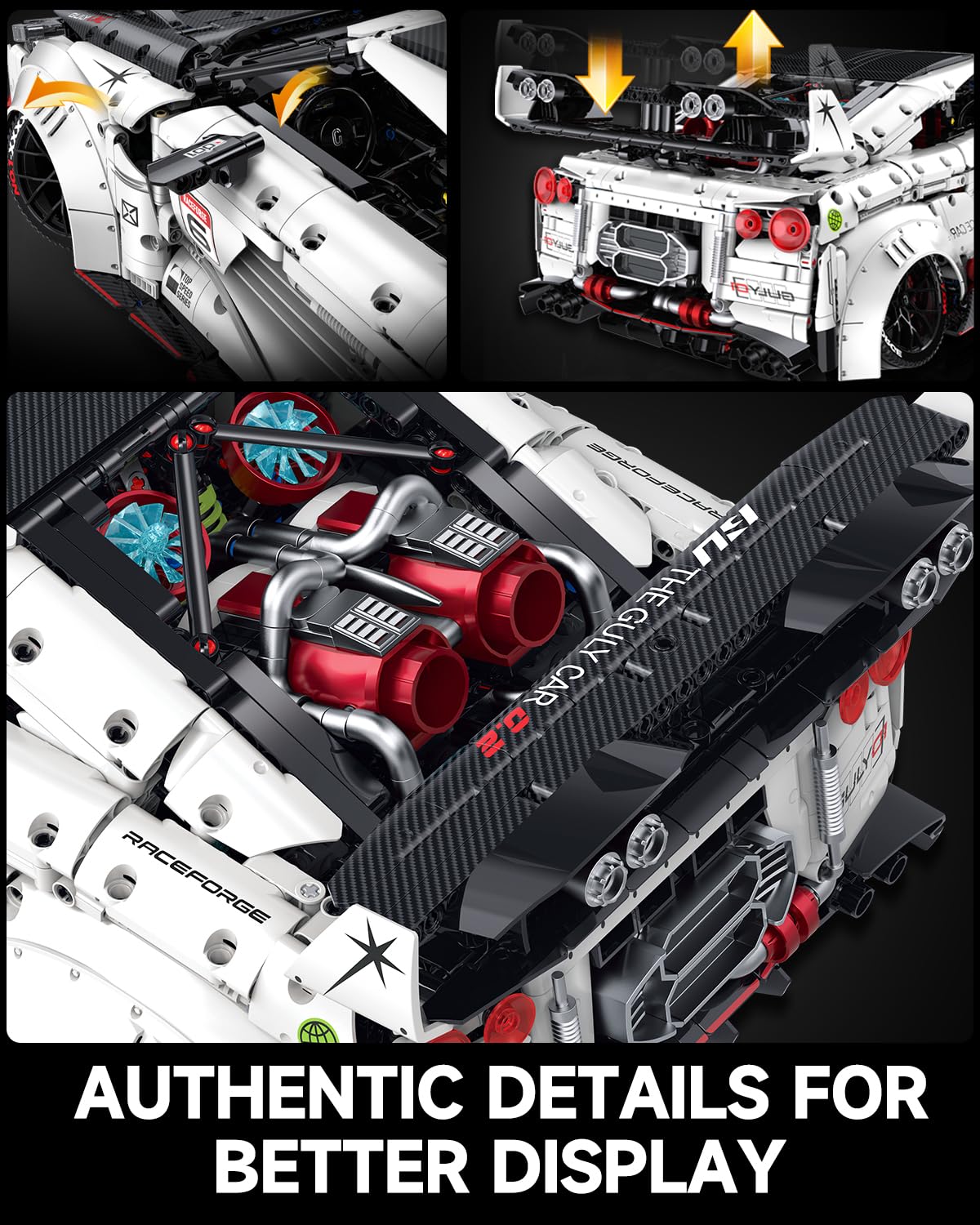 JTBBOY 1:8 Scale Race Car Building Set for Adults, Model Kit for Adults to Build, Collectible Car Building Kits, Supercar with Authentic Features,Display Model for Home or Office(3939PCS)