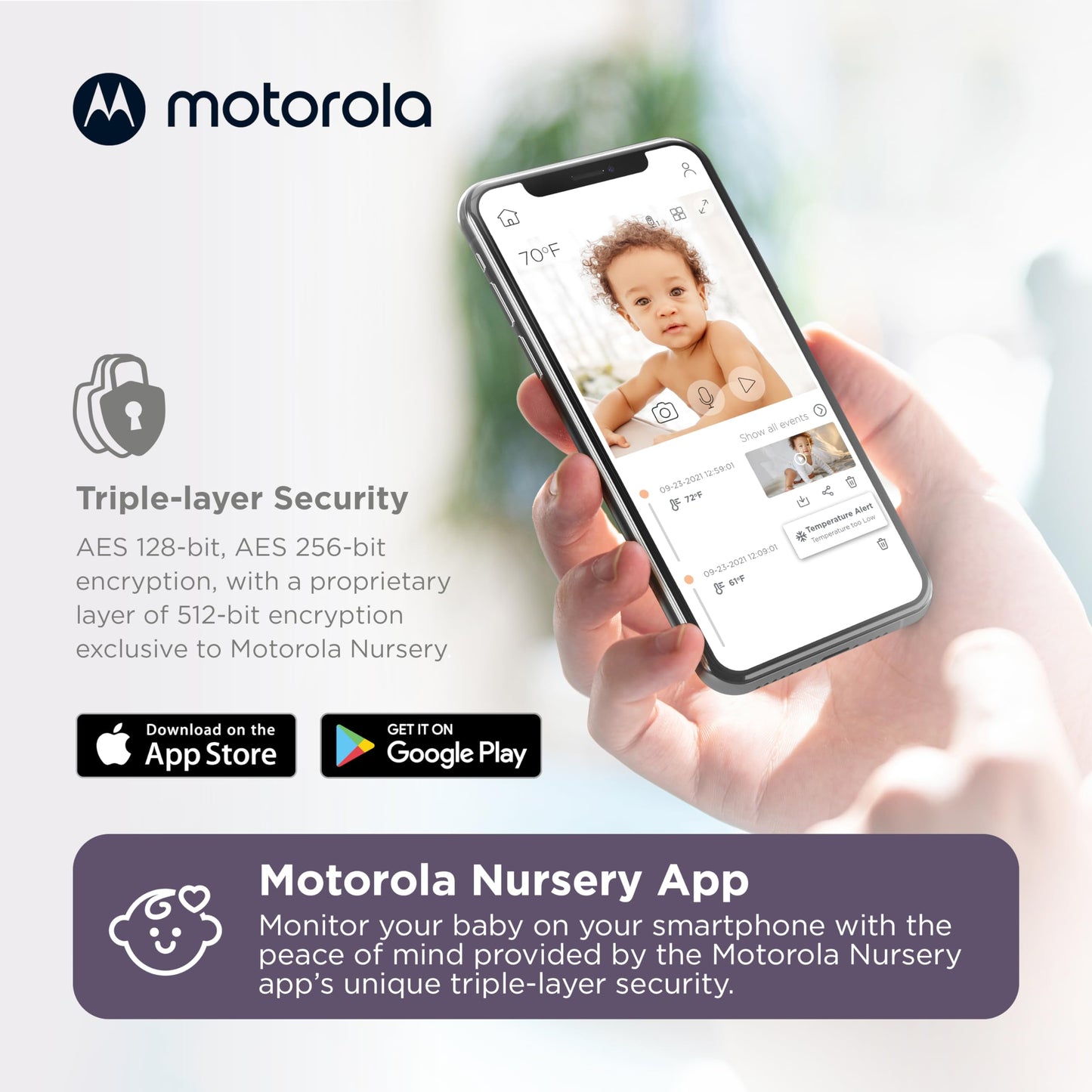 Motorola Nursery PIP1510 Connect Baby Monitor Camera, 5", WiFi, Wall Mount, HD 1080p, 1000ft Range, 2-Way Audio, Pan/Tilt/Zoom, Room Temp, Lullabies