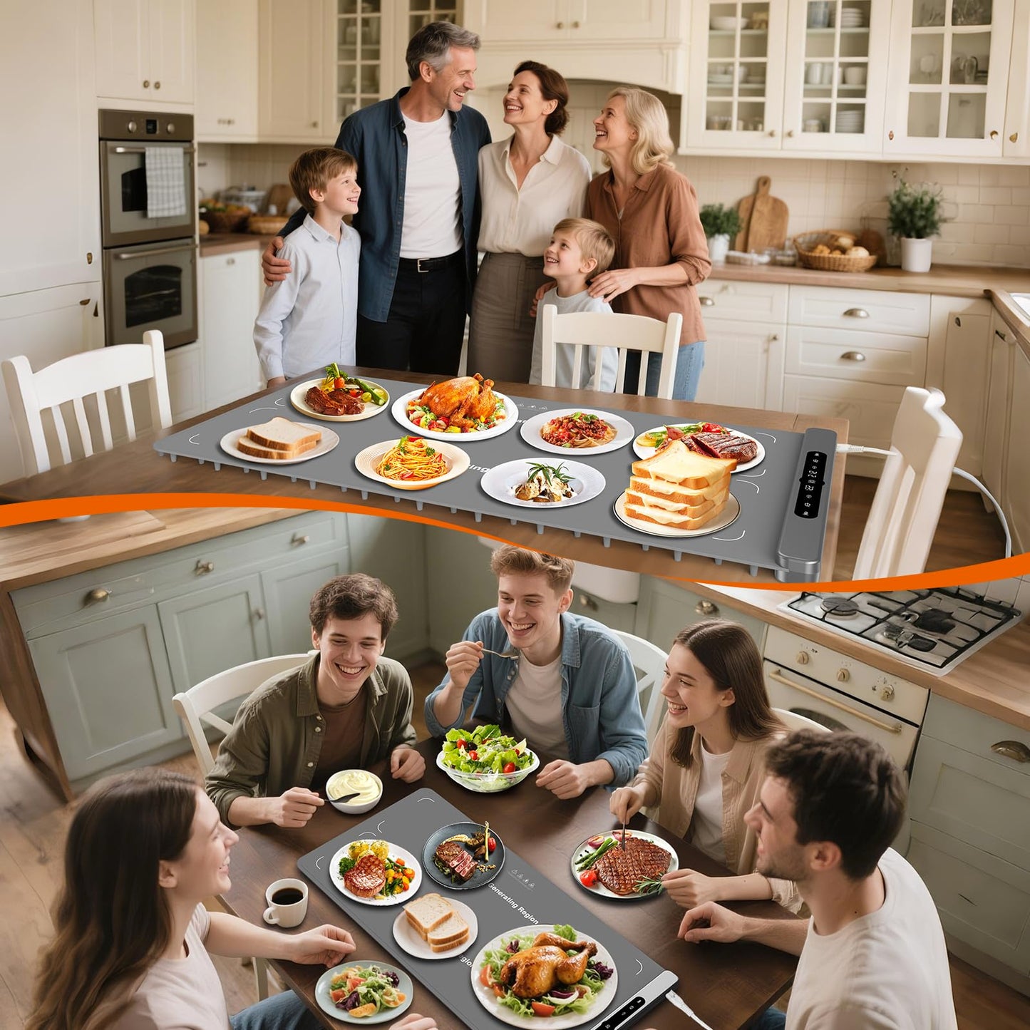 Newise Graphene Food Warming Mat with Dual Zone Control, XXL 36"x17" Electric Heating Tray, 6 Temp & Timer Settings, Fast Even Heat for Buffets, Parties, Family Dinners, Gift for Mom & Wife (Gray)