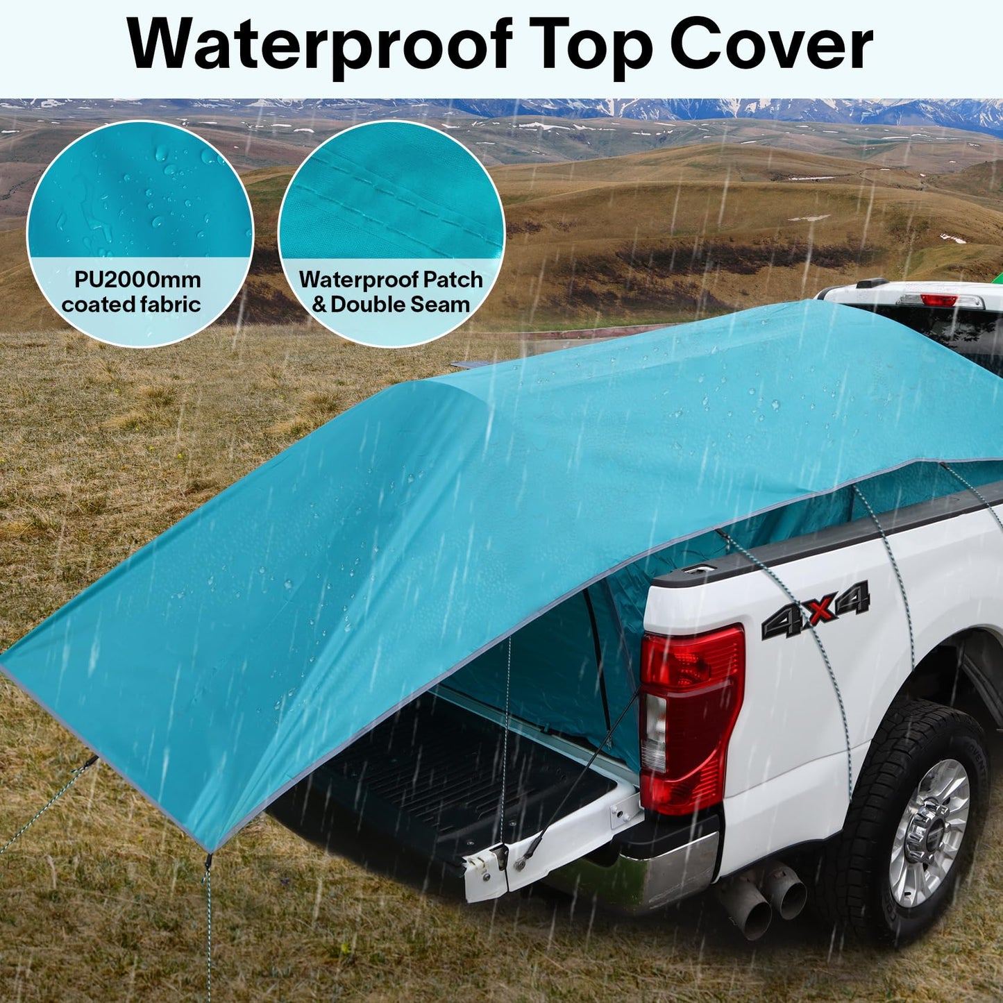 EighteenTek Truck Bed Tent Pop Up - Portable Outdoor Tents for Camping - Waterproof PU2000mm Double Layer Camper Shell Adjustable for 5-8 Ft Pickup Truck Bed