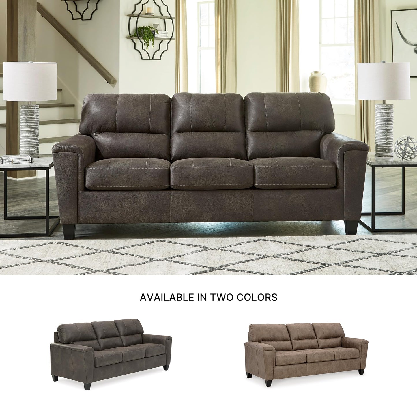 Signature Design by Ashley Navi Faux Leather Modern Sofa, Gray