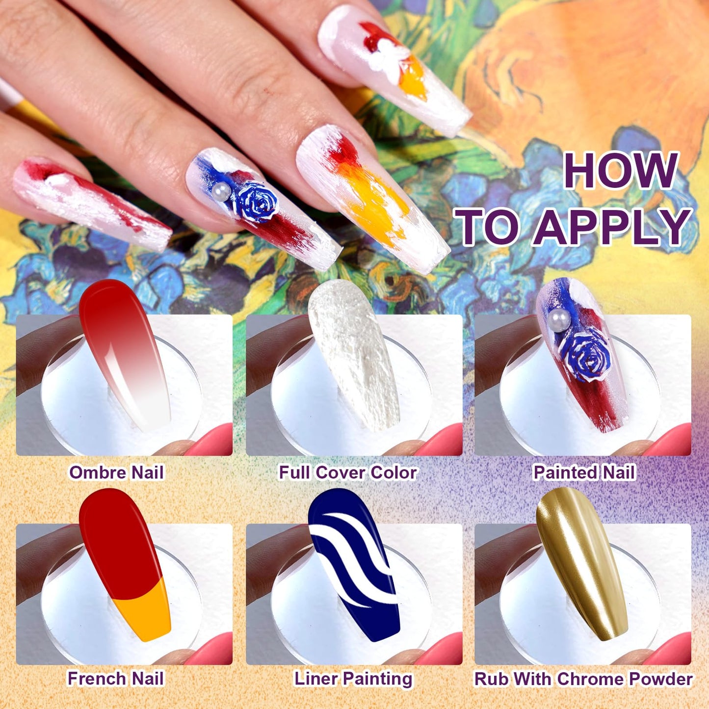U-Shinein Gradient Painting Gel, 9 Colors Ombre Plaster, 3D Sculpting Gel Three Primary Colors Nail Polish for Pigment Pat Aura Nails French Manicure Palette SculptraHue Master Kit