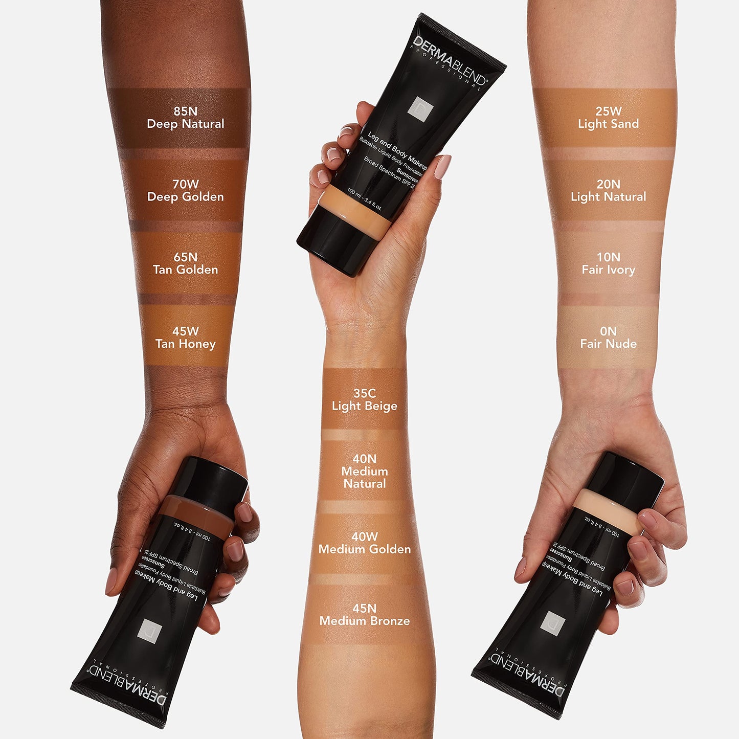 Dermablend Leg and Body Makeup Foundation with SPF 25, 65N Tan Golden, 3.4 Fl. Oz.