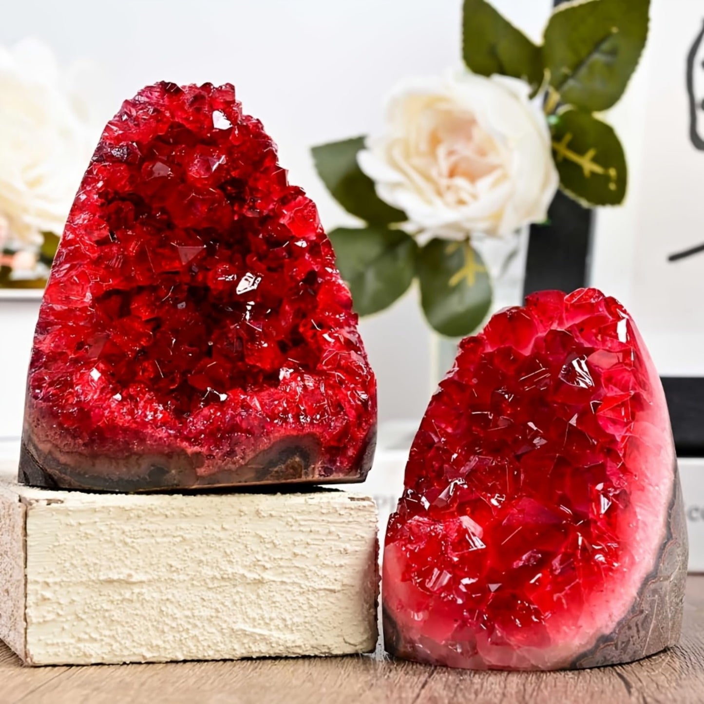 CrystalHola 1Pc Claret Raw Geode, 200-300g Quartz Cluster for Home Feng Shui Ornaments Energy Stone Healing Tools Meditation Feng Shui Decoration,Stone Display Piece, Mineral Specimen