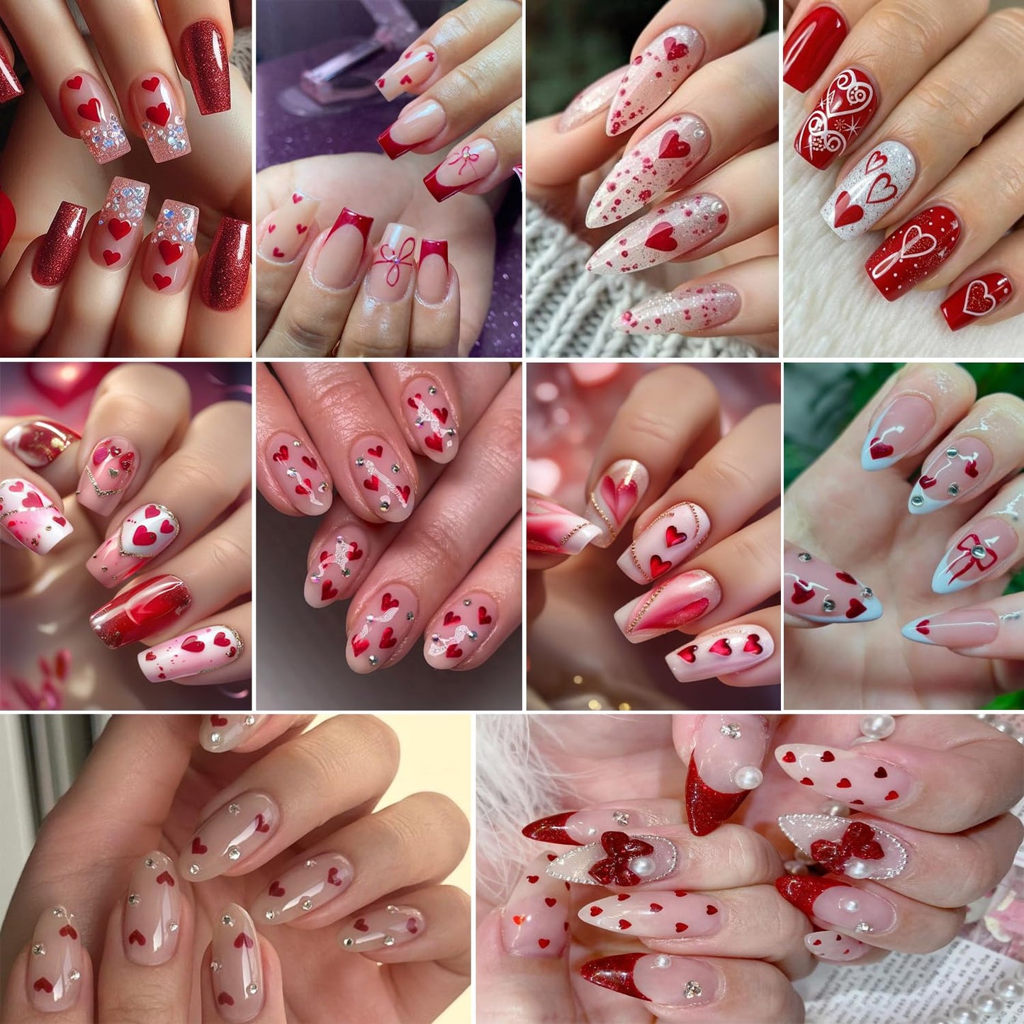 4Pcs Red Valentine's Day Nail Art Stickers - Love Heart Nail Decals, 3D Self-Adhesive Laser Red Hollow Hearts Glitter Designs for DIY 3D Nail Supplies Decoration Romantic DIY Manicure Accessories