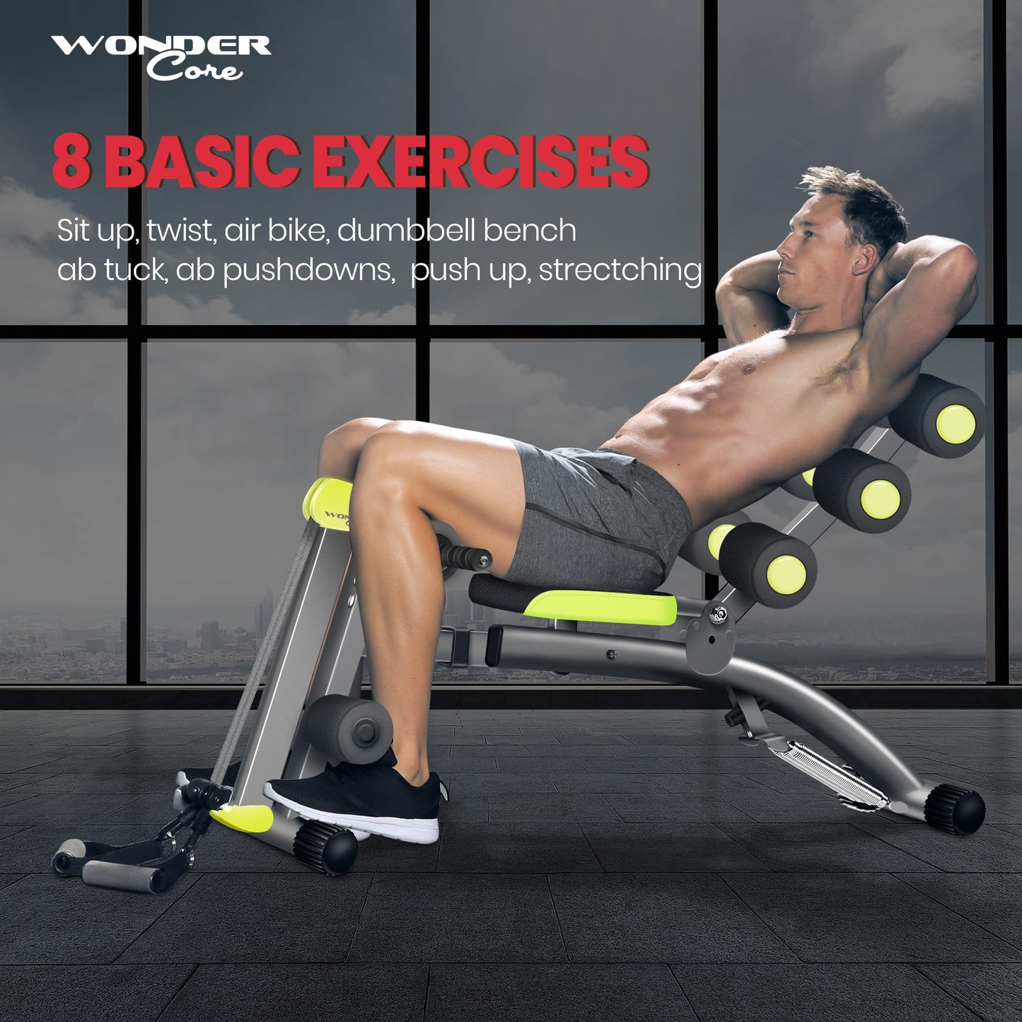 Wonder Core V2 Total Gym Machine, Ab Workout Equipment, Adjustable Ab Machine for Stomach Workout, Sit Up Exercise Equipment for Home Workouts, Abdominal Trainer, Ab Lounger Exercise Chair (Green)
