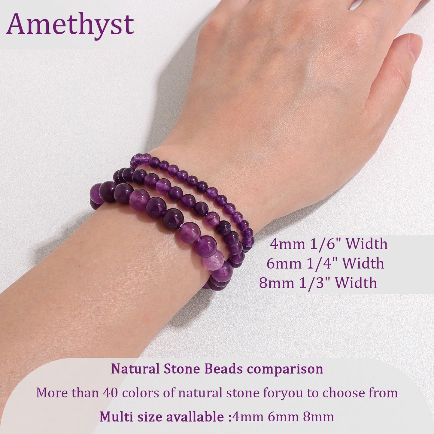 Vinswet Healing Crystal Bracelets for Women Men 8mm Amethyst Natural Stone Beaded Stretch Bracelet Handmade Gemstone Reiki Spiritual Jewelry Gifts