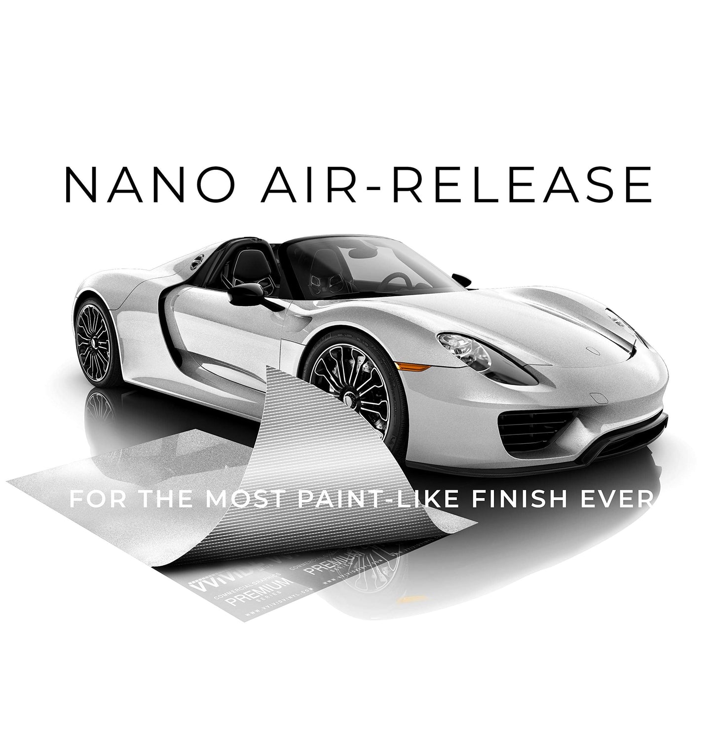 VViViD+ Ultra Gloss Silver Metallic Vinyl Car Wrap Premium Paint Replacement Film Roll with Nano Air Release Technology, Stretchable Protective Cap Liner, Self Adhesive, Indoor Outdoor (50ft x 5ft)