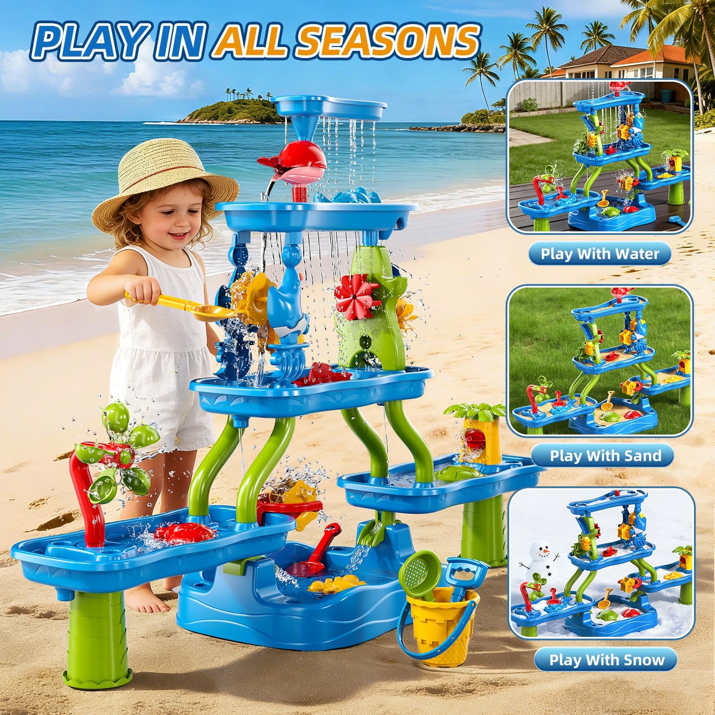 5-Tier Sand and Water Table for Toddlers 1-3 3-5, Kids Sensory Water Table with Rich Accessories, Interactive Activity Sand Water Table Toys for Kids Boys Girls 2 3 4 5 6 Years Old Indoor Outdoor Play