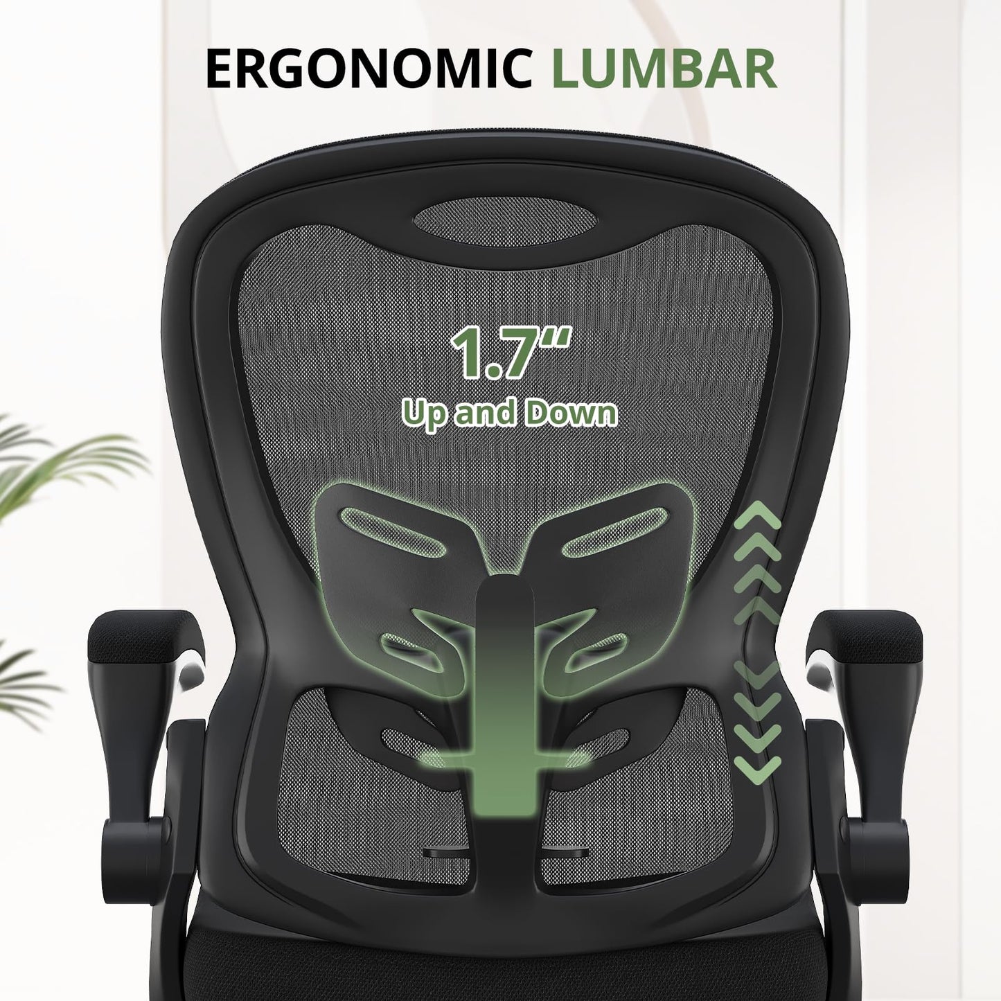 Office Chair 330 lbs Capacity, Ergonomic Breathable Mesh Desk Chair with Lumbar Support & Flip-Up Armrest, High Back Computer Chair for Home Office, Black