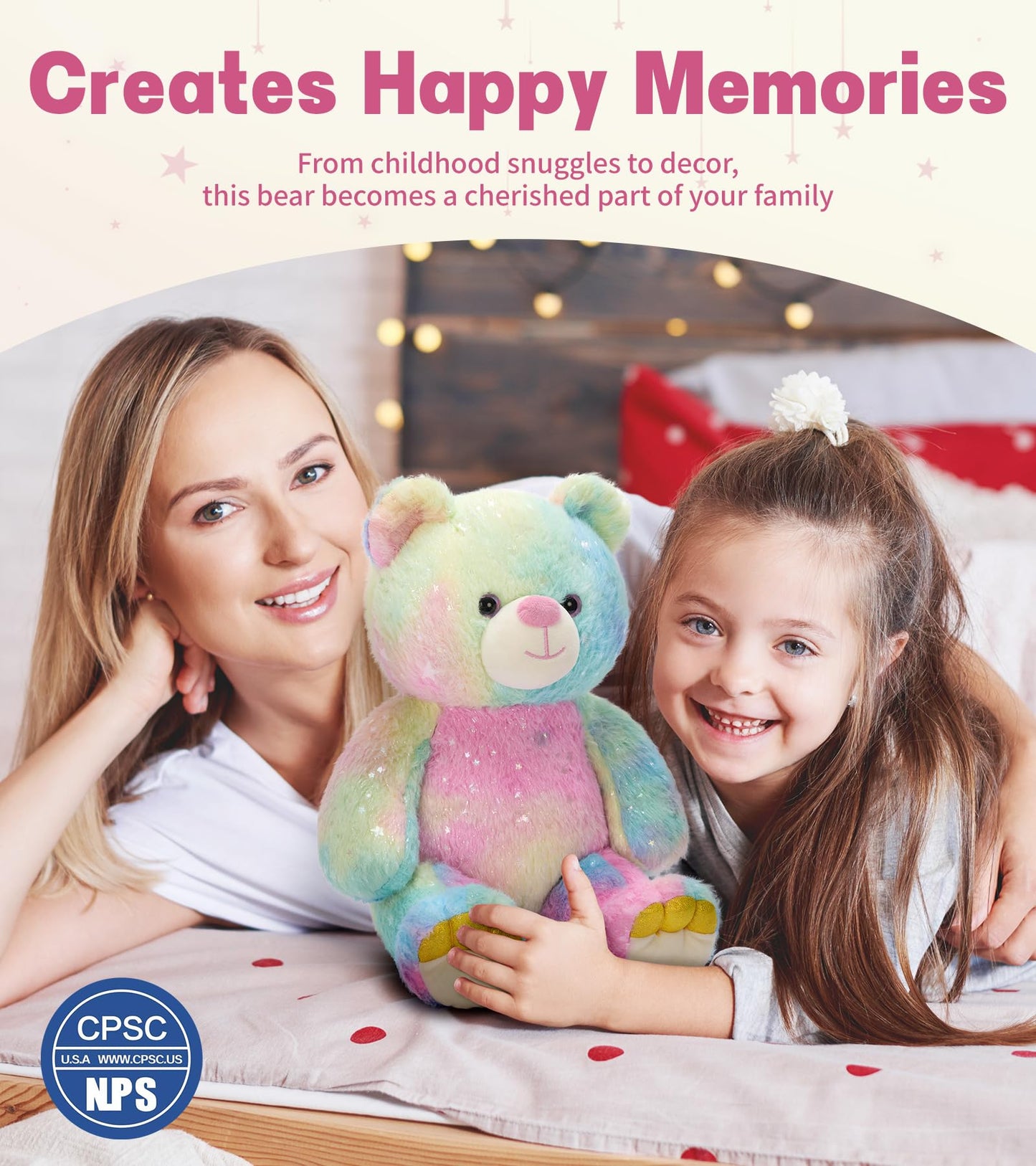 Tezituor Rainbow Teddy Bear Stuffed Animal,13.78in Cute Bear Plush Toys, Cozy Bears Plushies,Stuffies for Girlfriend, Kids Valentine’s Day,Christmas,Birthday Gifts,Huggable Medium Size(Rainbow)