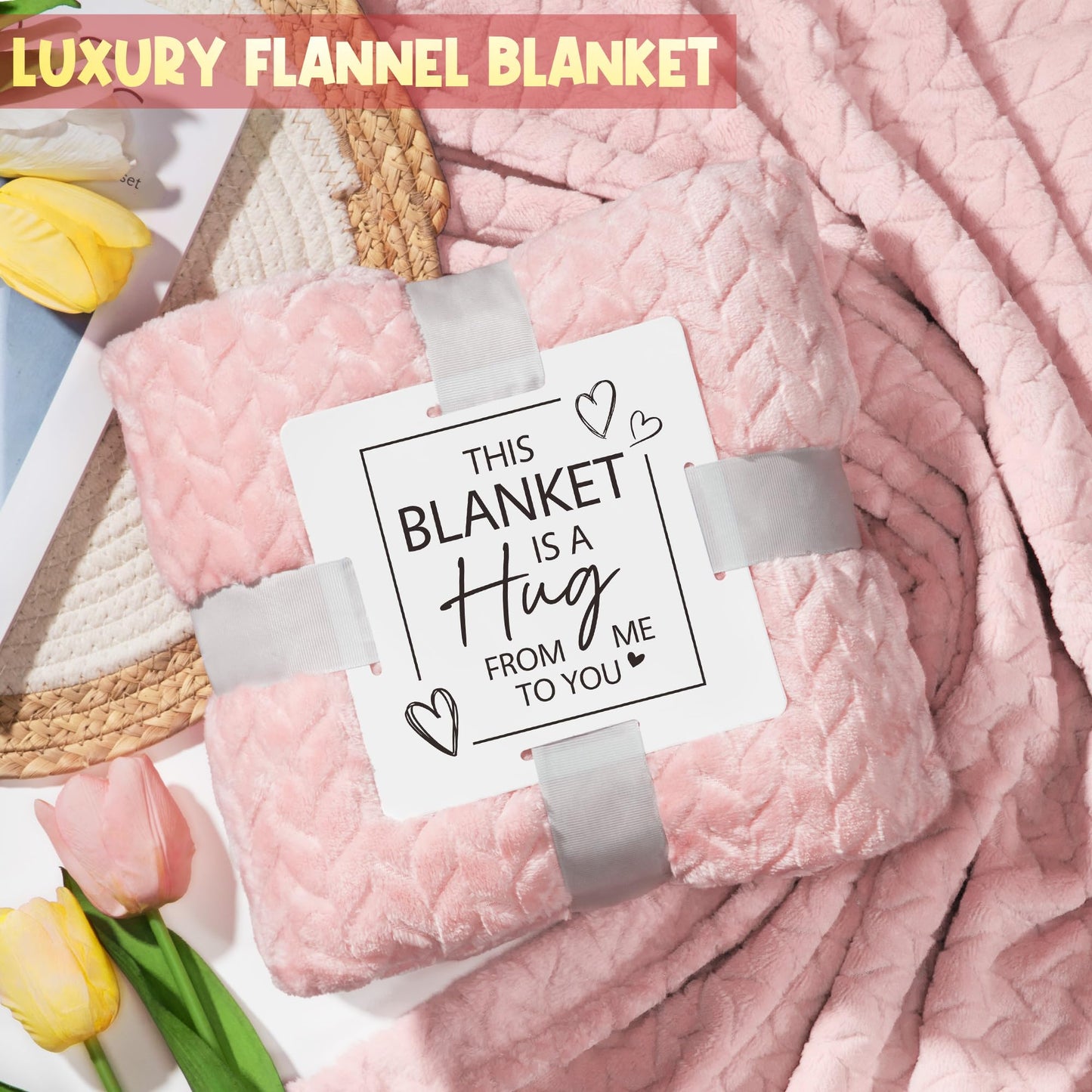 Birthday Gifts for Women Self Care Gifts Get Well Soon Gifts, Rose Relaxing Spa Gifts Basket Care Package w/ Luxury Flannel Blanket, Unique Christmas Gifts for Mom Her Friend Sister Wife Grandma