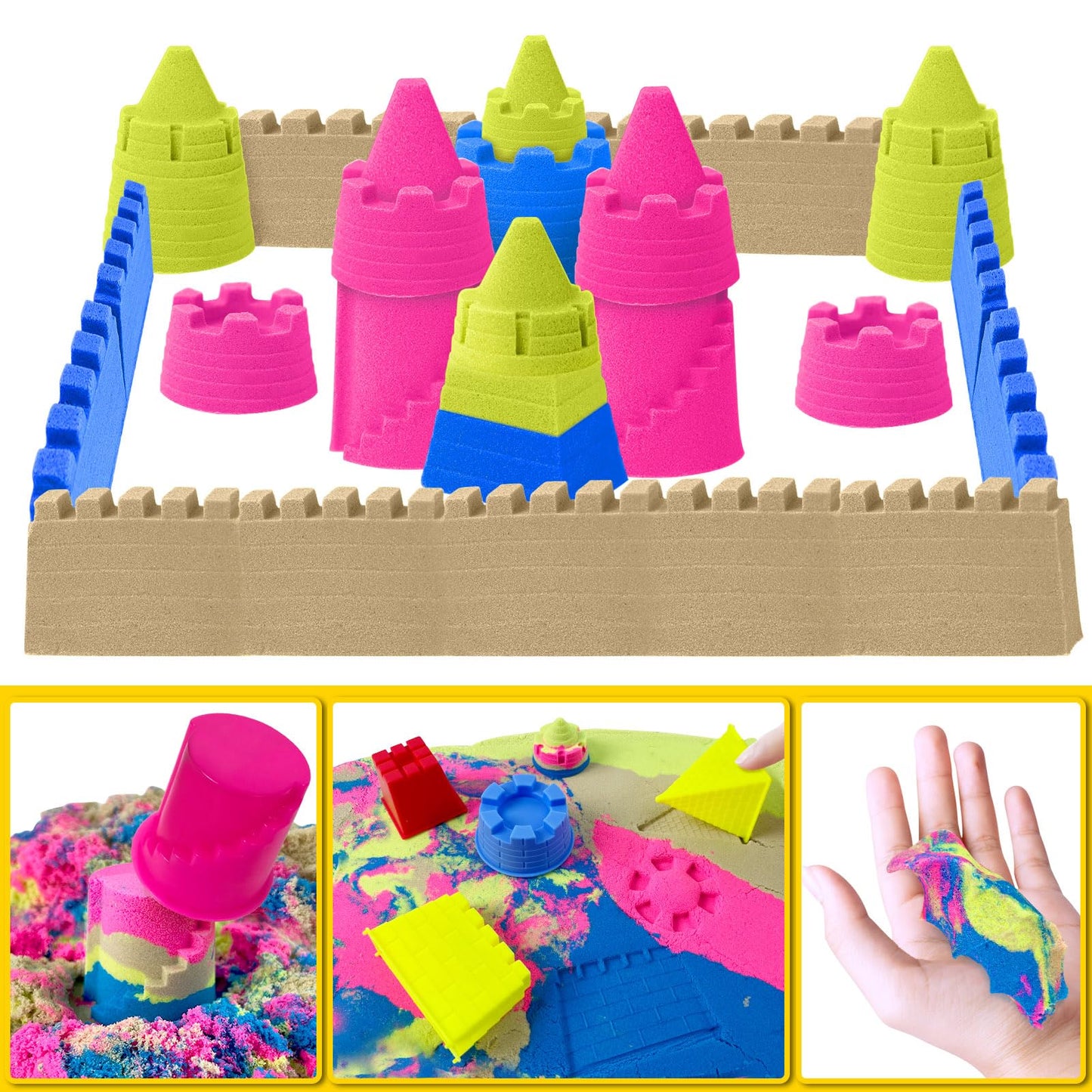 ESSENSON Sensory Bin - Play Sand Kit with Construction Set Toy Truck and 4lbs Magical Sand, Pretend Play Beach Sensory Toy Sandbox, Kids Gifts for Girls and Boys
