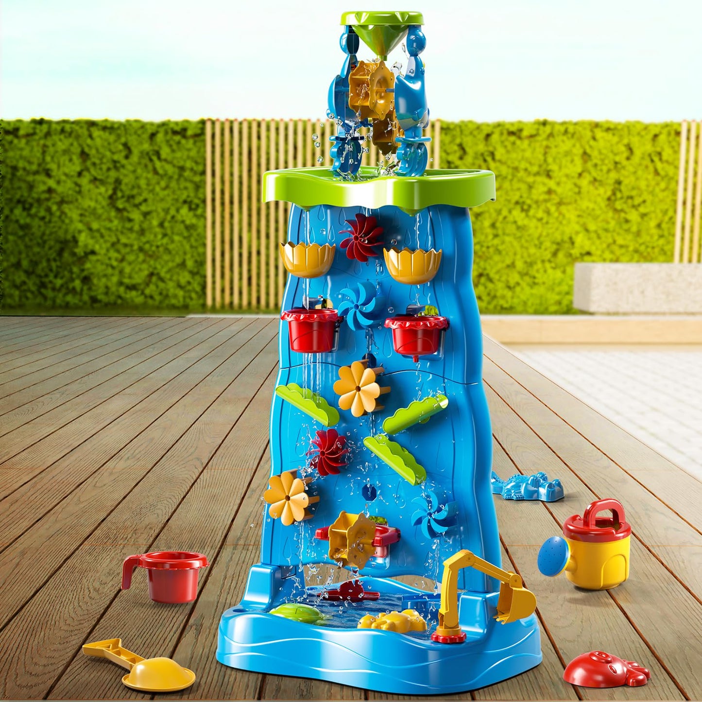 Water Table for Toddlers 1-3 Kids Ages 4-8, Double-Sided Waterfall Discovery Wall with Rich Activity Set, Summer Kids Outdoor Beach Sand Water Play Table Toys, Birthday Gifts for Boys Girls 18M+