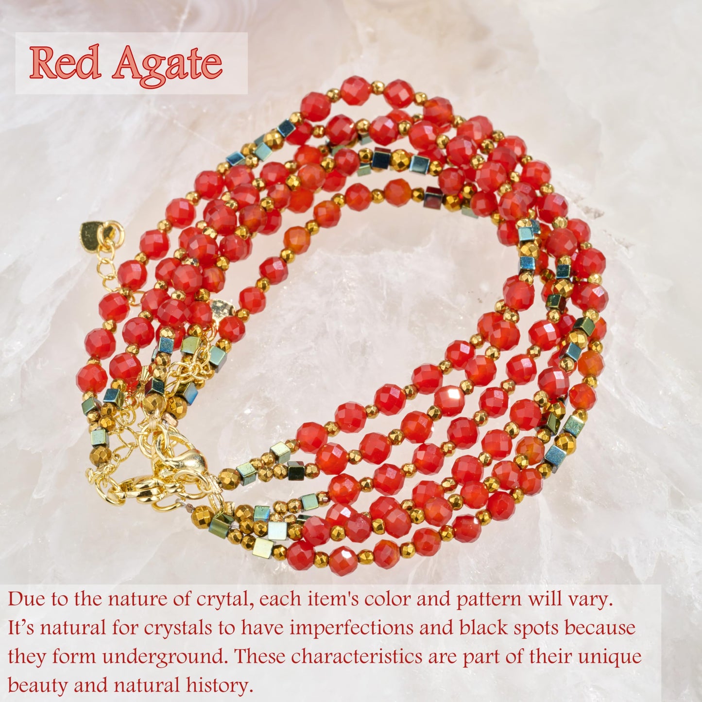 Farfume Red Agate - Spirit - Crystal Beaded Bracelets, Chakra 4mm Natural Stone Beads Bracelets, Gemstone Spiritual Jewelry Gifts for Mother's Day