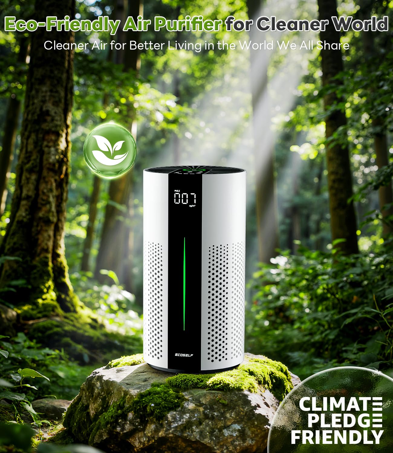 ECOSELF Air Purifiers for Home, Air Purifiers for Bedroom 360° Air Intake with Smart Auto Mode, HEPA Air Purifier, Air Cleaner for Smoke PoIIen Pet Dander