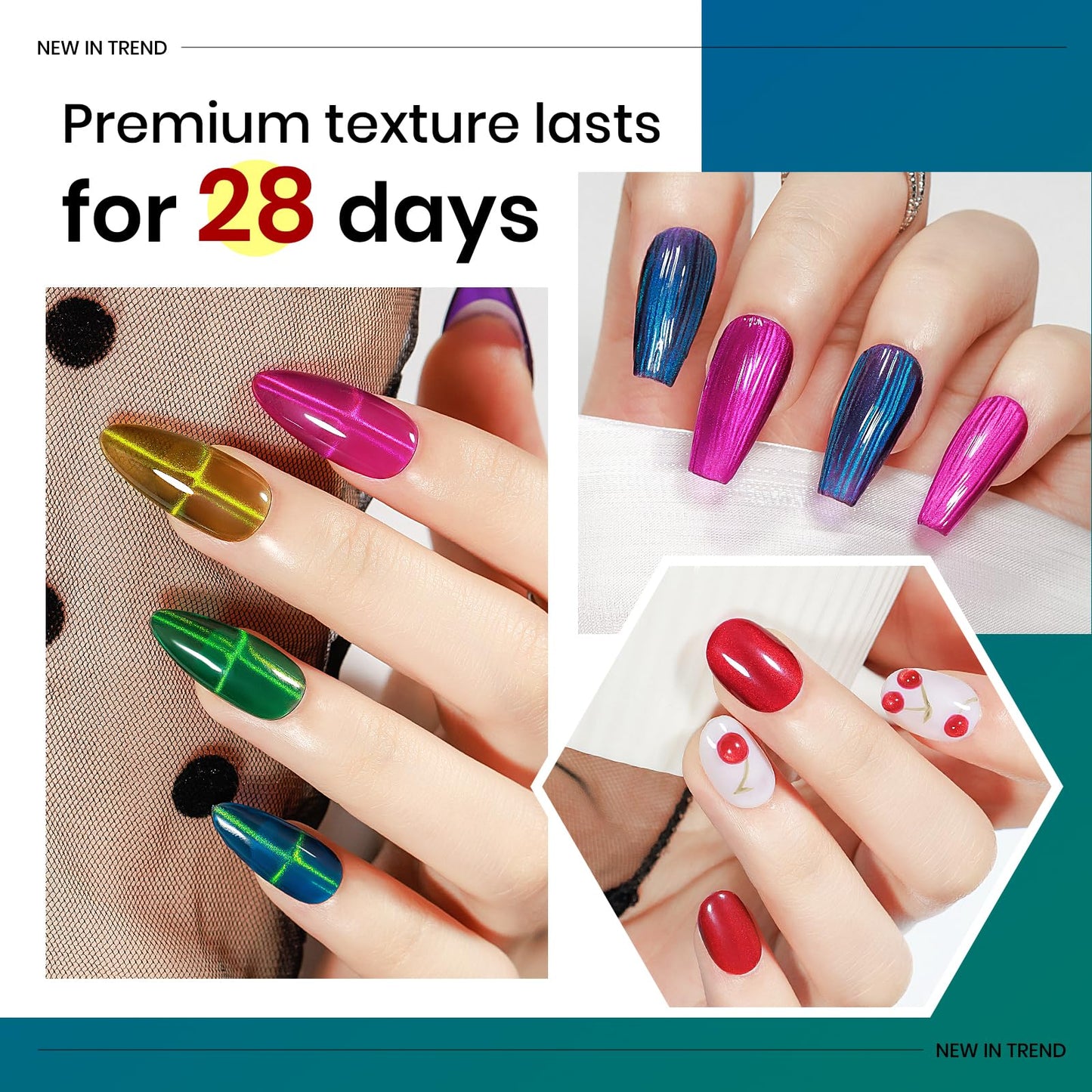 MIZHSE Cat Eye Gel Nail Polish Set, 6 Colors Colorful Magnetic Gel Nail Polish with Magnet Stick, Neon Colors Pink Green Yellow Red Cateye Polish Soak Off Nail Art Manicure Home