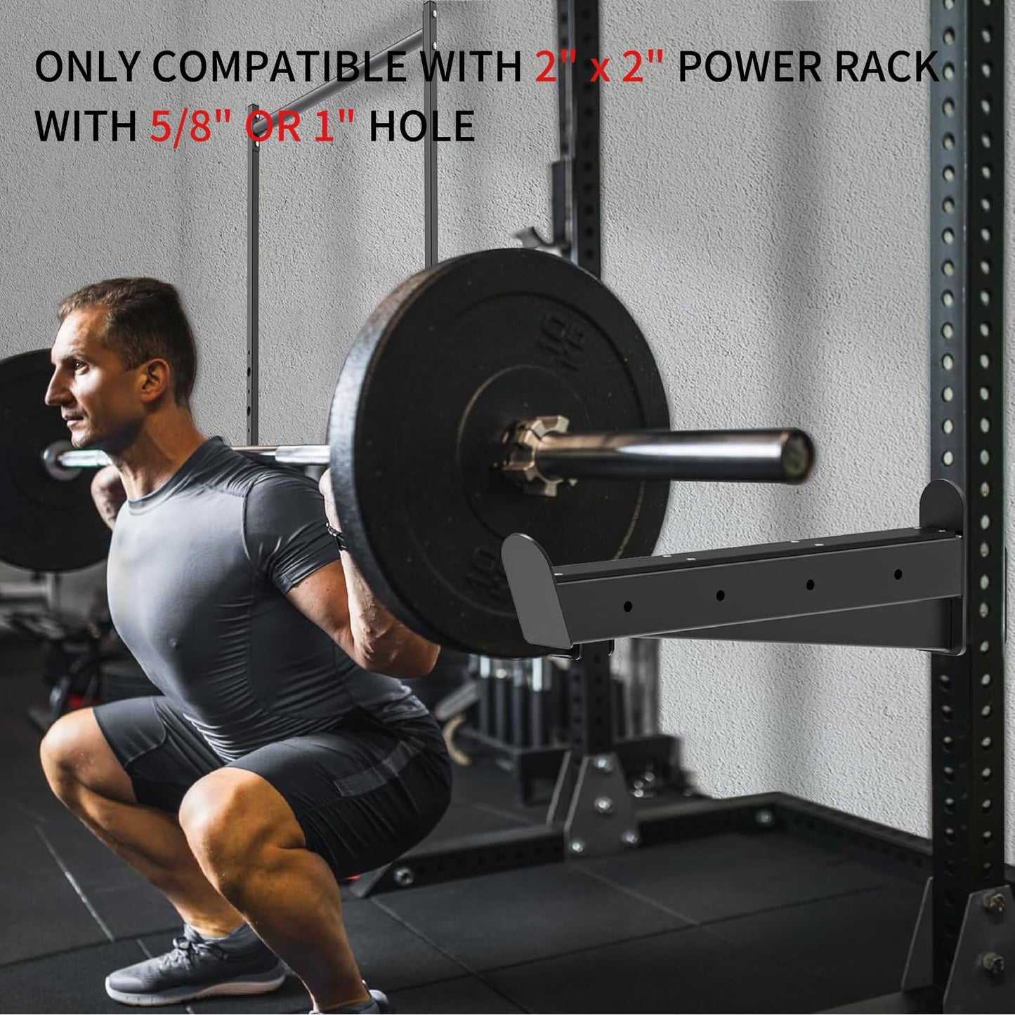 Kipika Safety Spotter Arms for 2" x 2"" Power Racks with 5/8"" or 1"" Holes - Heavy Duty Barbell Safety Catches with Rubber Pad - Adjustable and Easy to Install - Set of 2"