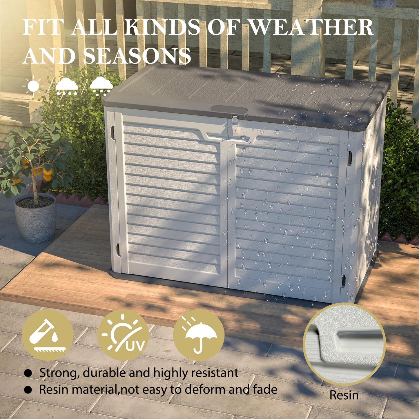 Storage Shed with Floor Included, Waterproof Resin Shed Cabinet, Outdoor Storage Cabinet for Backyard Garden, Plastic Tool Organizer, One-Tier Interior Storage Without Divider Panels, Outside Sheds