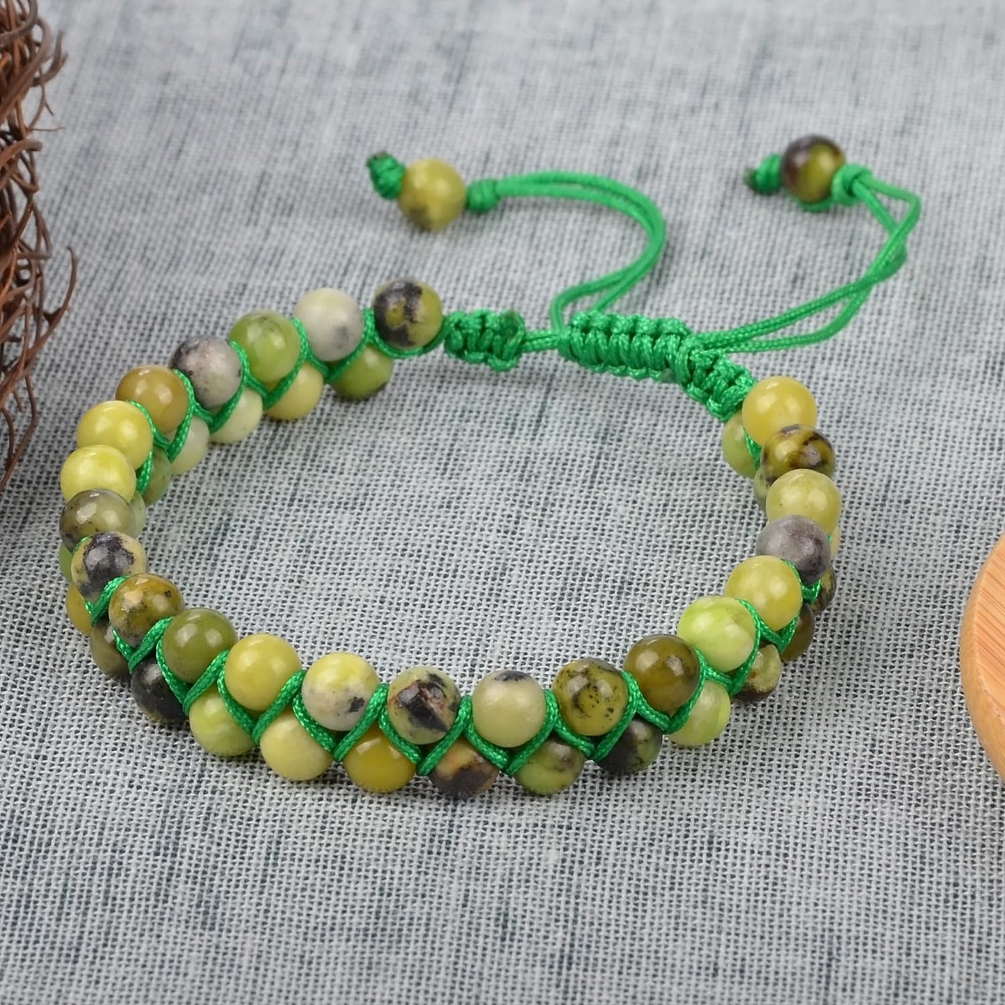 MASSIVE BEADS Natural Chakra Healing Power Crystals Macrame Bracelet Yoga Double Layer Stone Beads Gemstone Meditation Relax Anxiety Bangle for Unisex Women Men (Lemon Jade, 6mm)