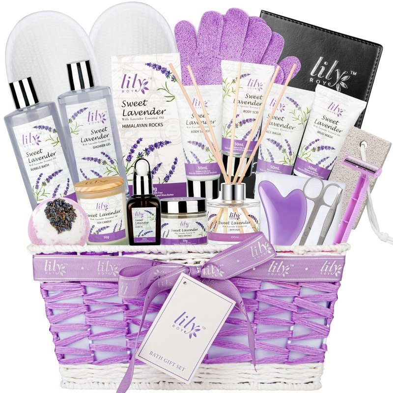 Gifts for Women, Birthday Gifts, 22 Piece Lavender Spa Gift Basket for Women, Mother's Day Gift Basket for Mom - Bath and Body Skin Care Set for Women, Spa Kit | Valentines Day Gift, Christmas Gift