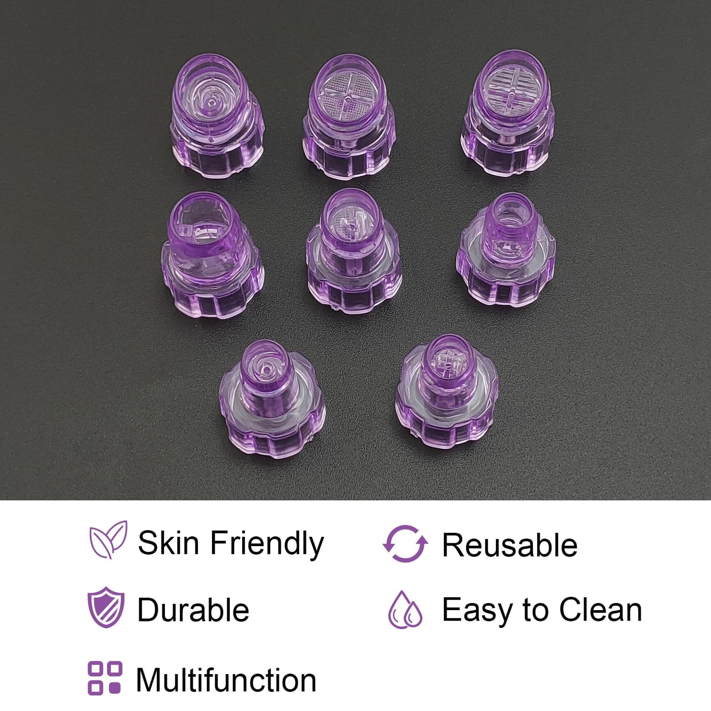 Elitzia Plastic Dermabrasion Microderma Heads Facial Aqua Peel Tips Water Peeling Caps Facial Care Skin Cleaning Tool Beauty Machine Replacement Spare Parts 8pcs Per Set（Purple）