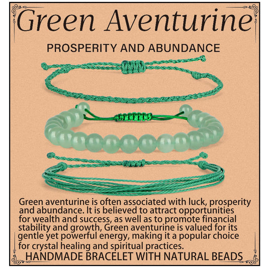 QOGIR Handmade Healing Stones Bracelet,8mm Natural Green Aventurine Gemstone Beads Bracelet,for Men Women Gifts with 2PCS Size Adjustable Rope Bracelets