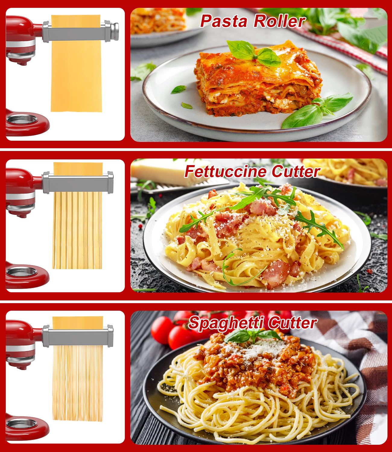 3 PCS Pasta Maker Attachments for All KitchenAid Stand Mixers, Pasta Accessories Including Pasta Roller, Fettuccine Cutter, and Spaghetti Cutter for Noodle Ravioli, 304 Stainless Steel,Cleaning Crush