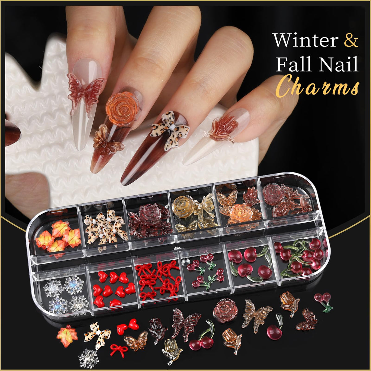 Teentior Nail Charms Nail Stickers with Nail Gems Kit, 8 Boxes Nail Art Rhinestones Gold Rhinestones for Nails, Nail Charms and Gems Pearls for Nails, 3D Nail Art Design Kit Nail Decorations for Women