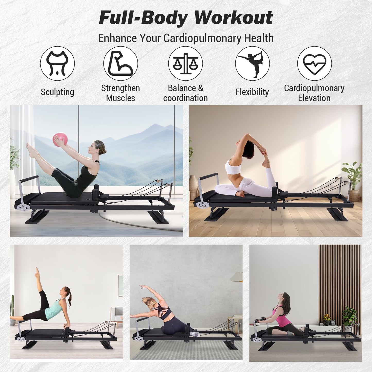 Foldable Pilates Reformer Machine for Home Use,Pilates Bed with Adjustable Springs, Compact Reformer for Studio Apartment & Gym, Ideal for Beginners to Advanced