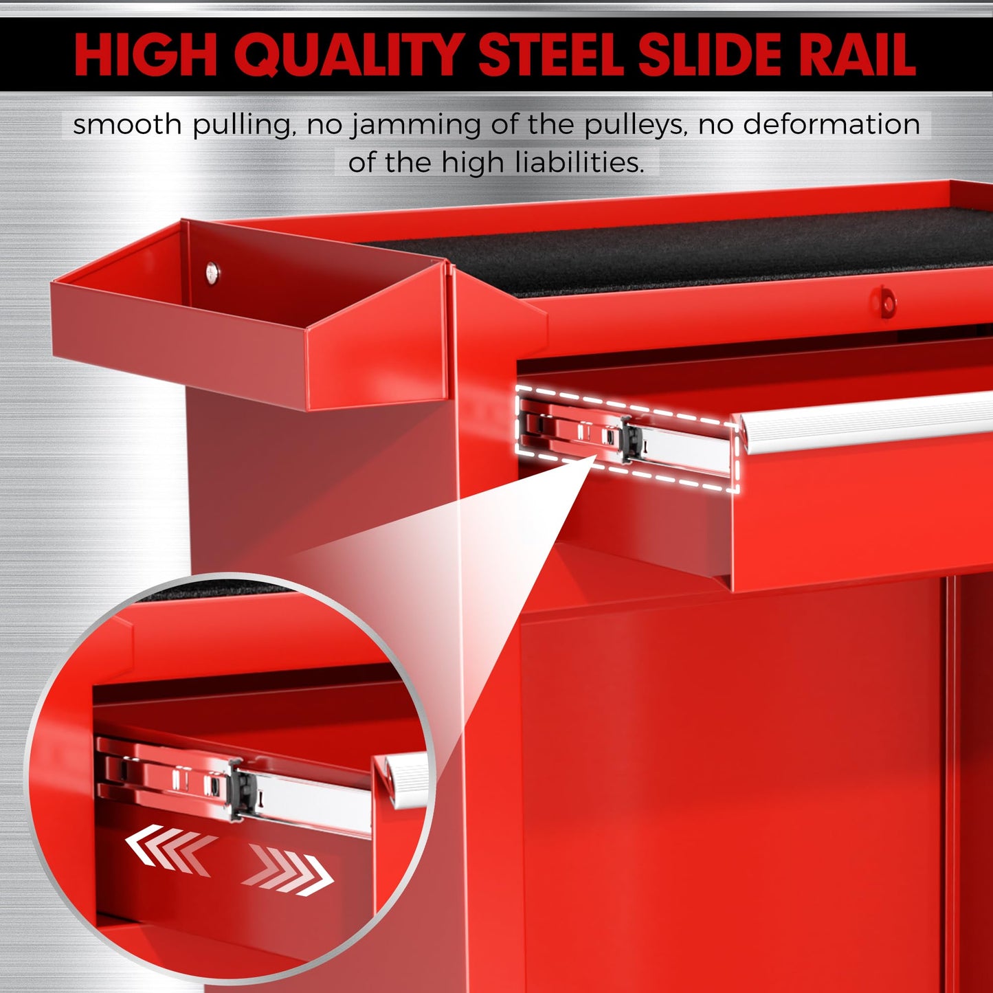 Patiomore 5-Drawer Rolling Tool Chest - Heavy-Duty Steel Tool Cabinet with Detachable Top Box, Locking Wheels & Security System for Garage/Workshop, 2-in-1 Design (Red)