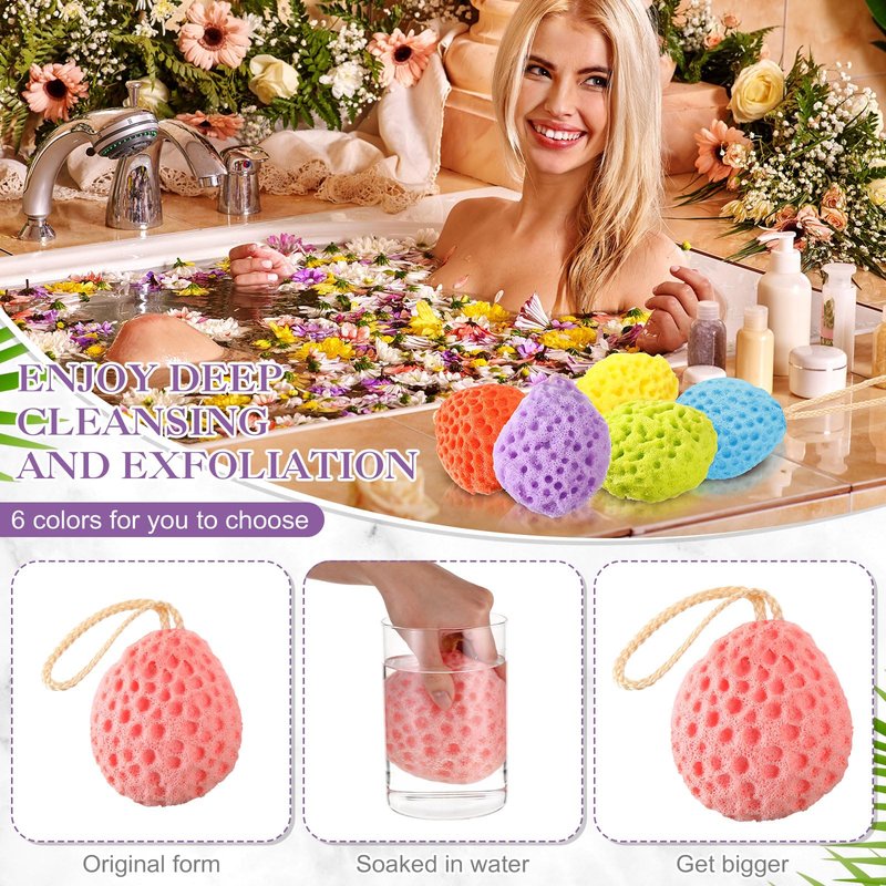 FoldTier 6 Pcs Bath Sponge Deep Cleansing Body Loofah Gentle and Deep Exfoliating Body Scrubber Bath Accessories Men Women Baby Sponge for Bathing Shower (Bright Color)