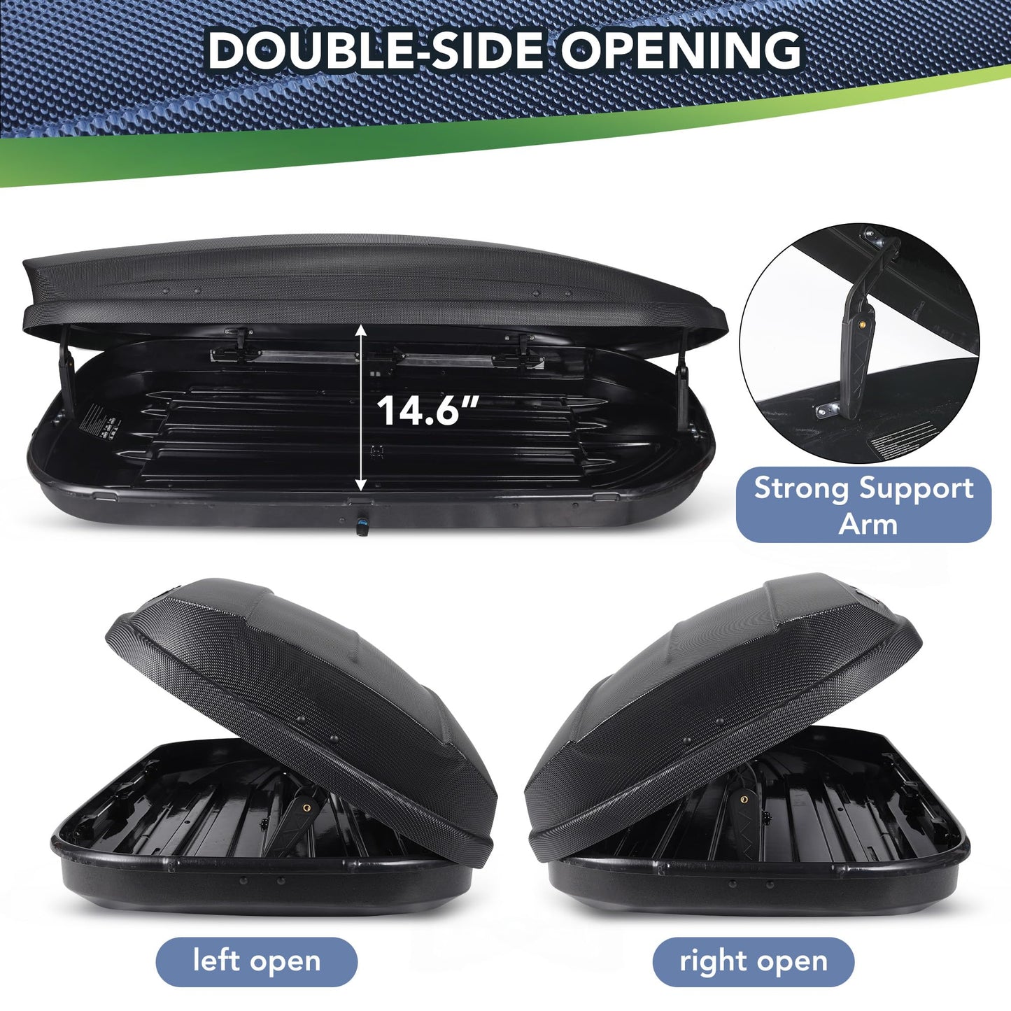 EcoSummer Rooftop Cargo Box Carrier Dual-Side Opening,12 Cubic Hard Shell Rooftop Cargo Carrier for Car Storage,165Lbs Weight Capacity with Secure Straps&Keys