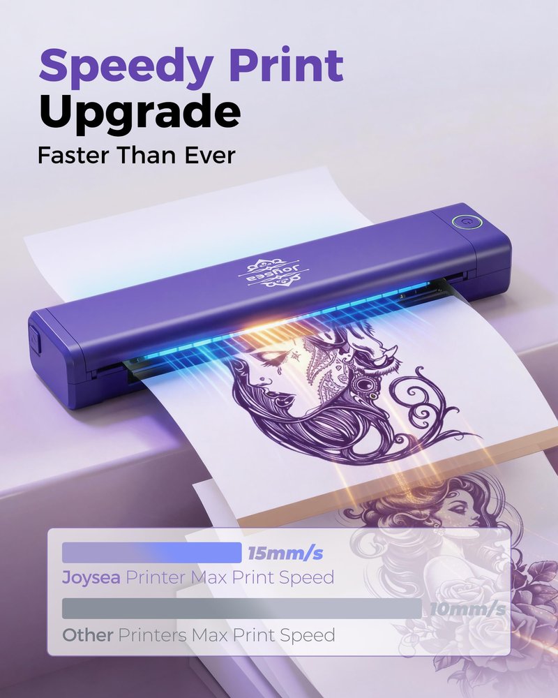 Joysea Tattoo Stencil Printer Kit with 5 Transfer Papers, Wireless Bluetooth Thermal Tattoo Machine Tattooing for Beginner & Studio, Support Android/iOS/Windows/MacOS, Easy Use APP, Inkless, Purple