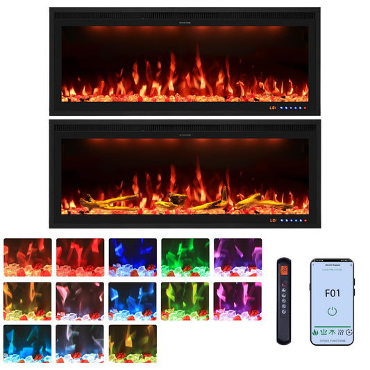Valuxhome 42 inch Electric Fireplace Heater with App & Remote Control, Recessed and Wall Mounted Electric Fireplace, 1-9H Timer, 13 * 13 * 13 Color Combinations, Screen Touch, 1500/750W