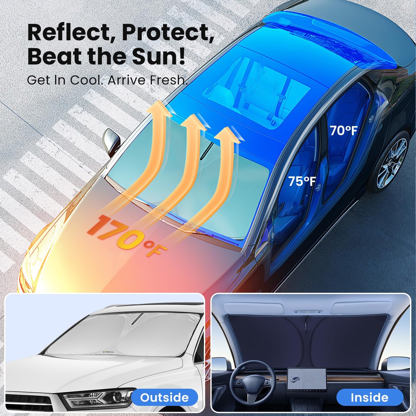 Windshield Sunshade for Ford Transit 2015-2026 Wagon XL/XLT, Cargo, Connect Van XL – Upgraded Double-Layer Design, Mirror Cut-Out, Blocks 99% UV Rays, Easy-Fold Ford Transit Windshield Sun Shade