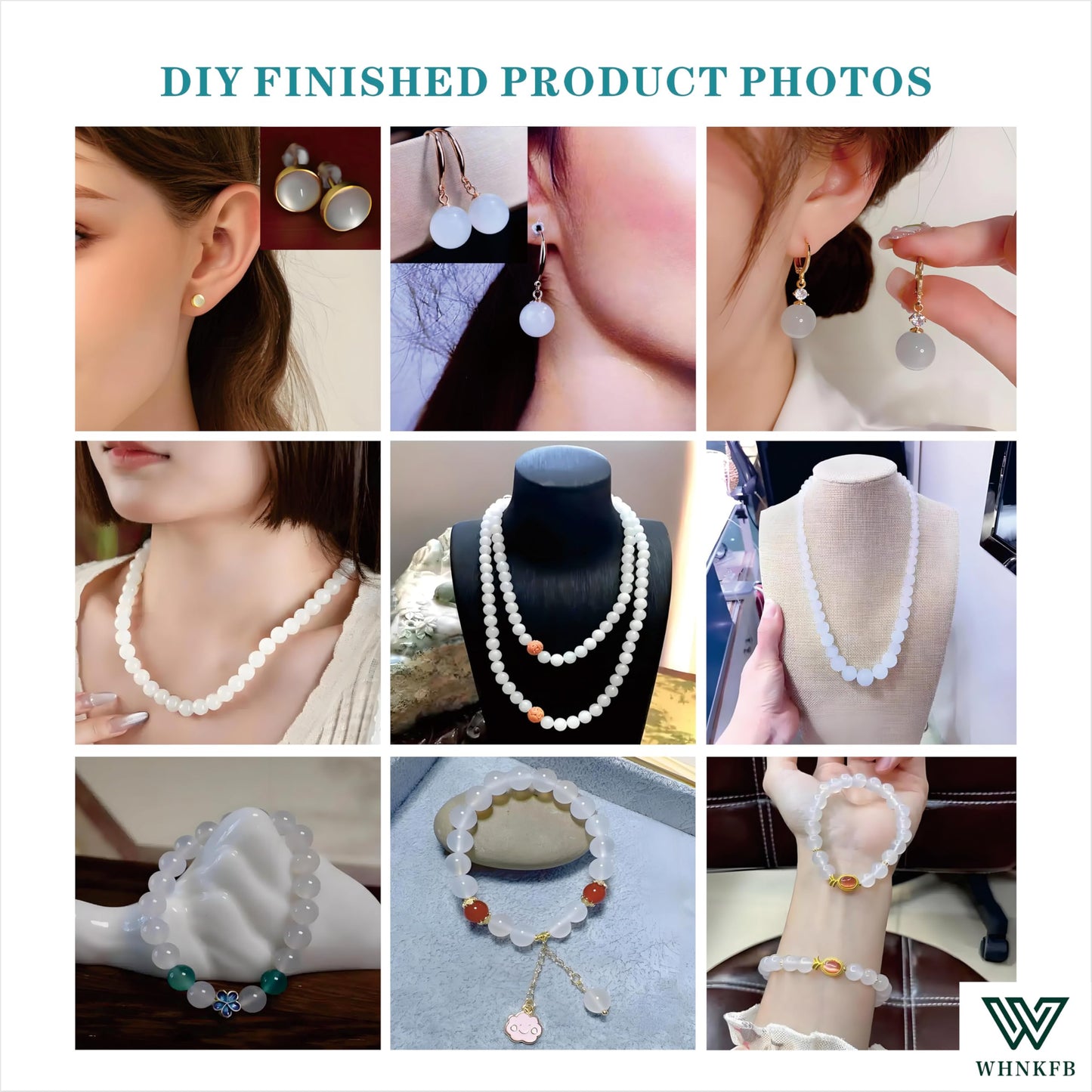 WHNKFB 8mm 50PCS Natural White Agate Round Beads, Banded Loose Stone Beads for Jewelry Making Craft - 4mm 6mm 8mm 10mm Options with Free Elastic Cord