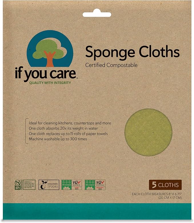 If You Care Sponge Cloths â 5 Count â 100% Natural Cleaning Rags for Kitchen, Bathroom, Home Countertop Surfaces â Absorbent, Reusable, Machine Washable, Compostable