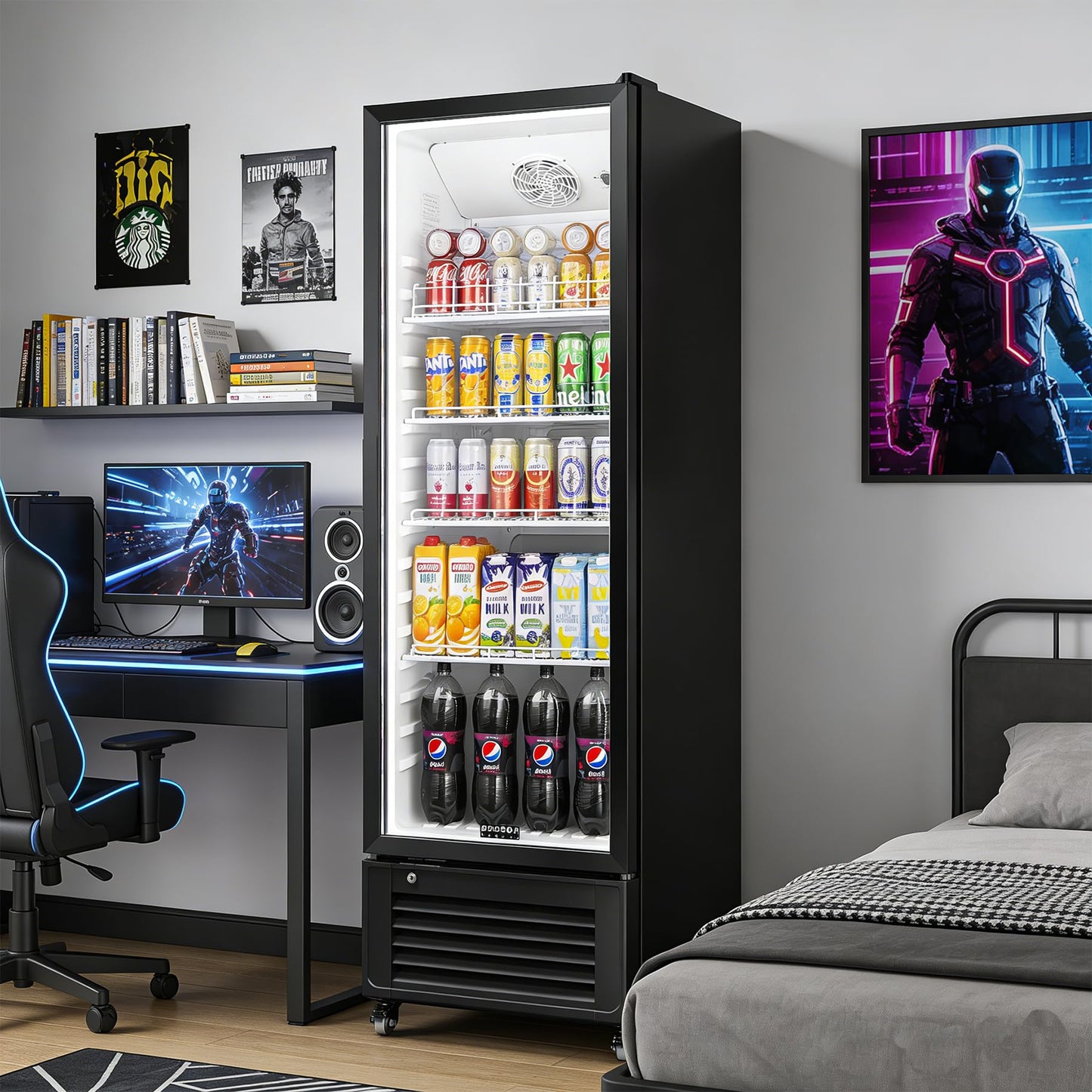 BODEGACOOLER Beverage Refrigerator, 326L/344 Qt Commercial Refrigerator For Kitchen, Home,Office and Garage, 312 Cans & 192 Bottles Display Refrigerator For Beer,Soda, Bar Cooler with Soft LED Light.