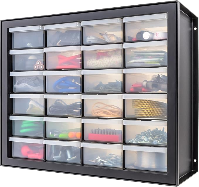 IRIS USA Plastic Storage Drawers, Made in USA, 24-Drawer Small Parts Organizer, Stackable Teacher Toolbox for Hardware, Screws, Nuts & Bolts, Stickers, Beads, Building Bricks, Garage Storage Ã¢ÂÂ Black