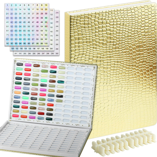C12rtive 216 Nail Display Book with 240 Nail Tips & 300 Number Labels, Professional Gel Polish Nails Art Design Swatches Book (Silver)