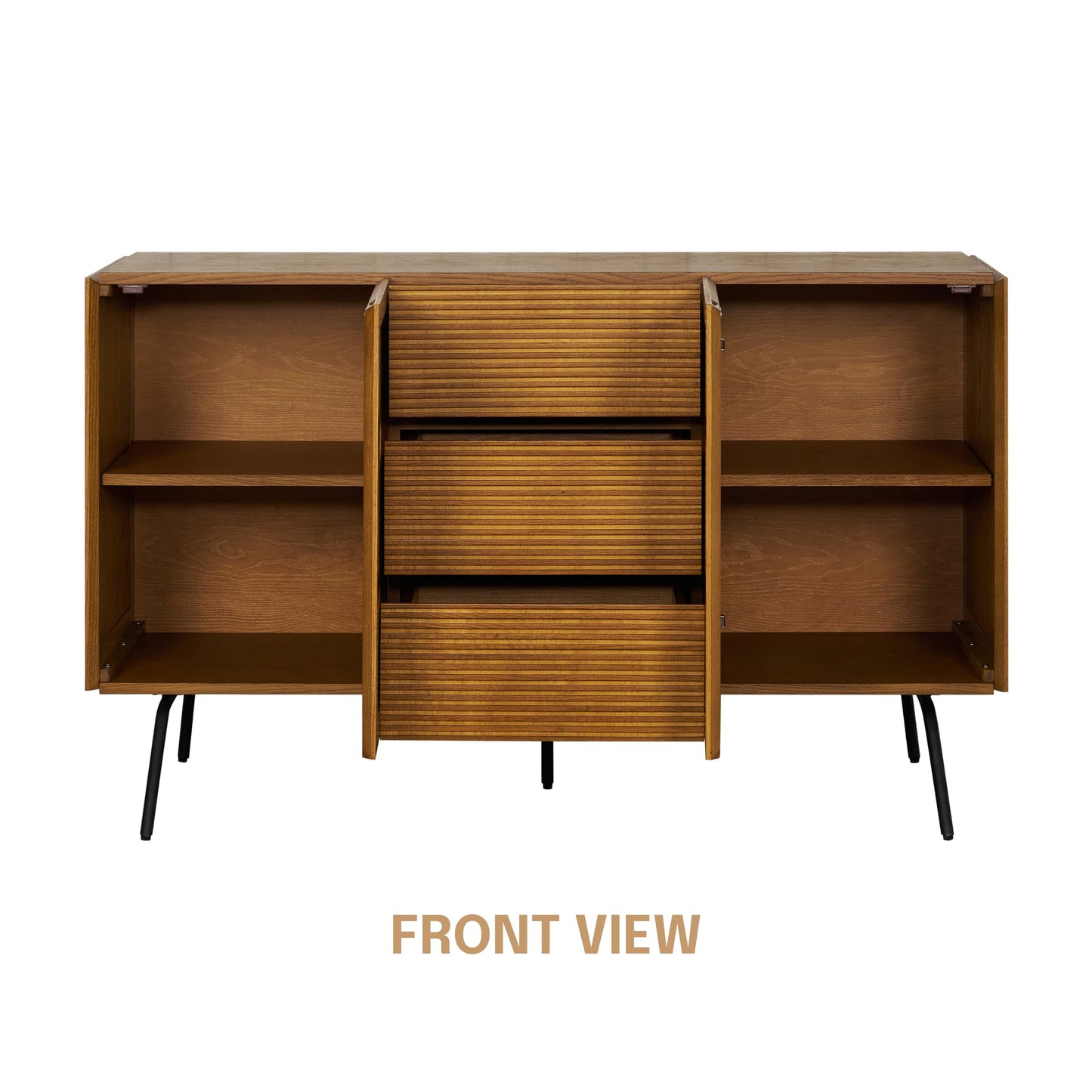 NTC MOSSIC Sideboard with 2 Doors and 3 Drawers, Buffet Cabinet with Natural Rattan and Metal Legs, Modern Storage Cabinet for Living Room, and Hallway, Effortless Assembly - Rustic Oak
