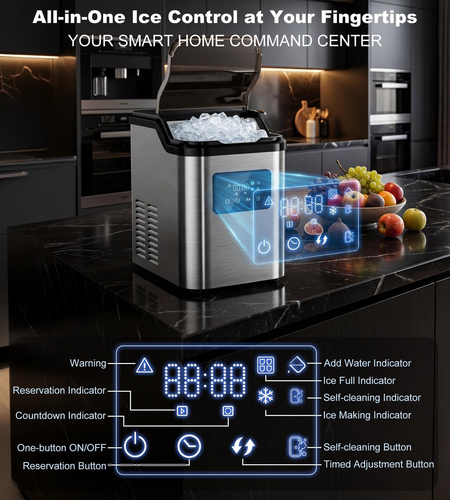 Landeagle Nugget Ice Makers Countertop,Portable Pebble Ice Machine with Crushed Ice,45lbs/Day Soft Pellet Ice Maker Stainless with 24H Timer, Self-Cleaning Chewable Sonic Ice for Home,Kitchen,Office