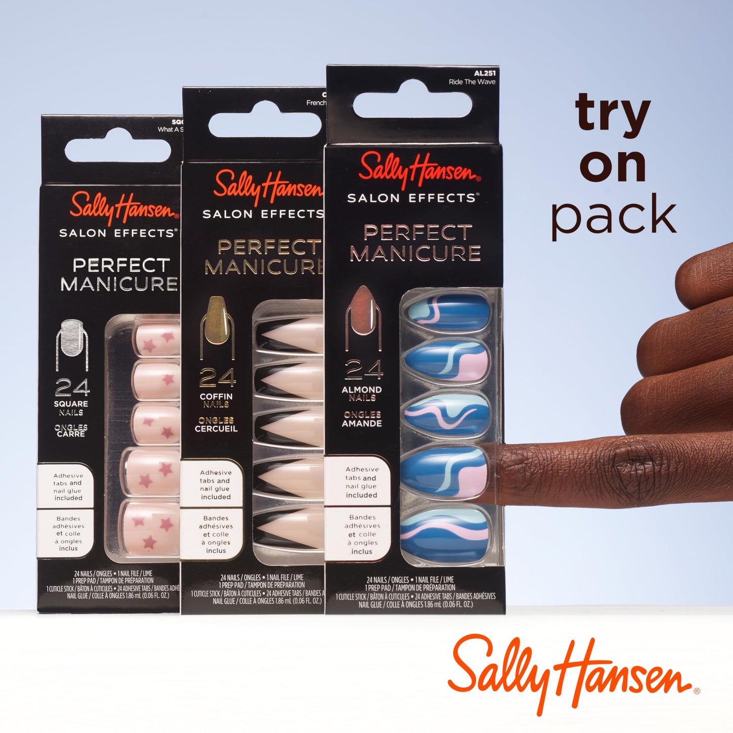Sally Hansen Salon Effects® Perfect Manicure, Moon-Ami, Press On Nails, Oval Shaped, Non-Damaging Adhesive Tabs, File, and Alcohol Pad Included (Pack of 2)